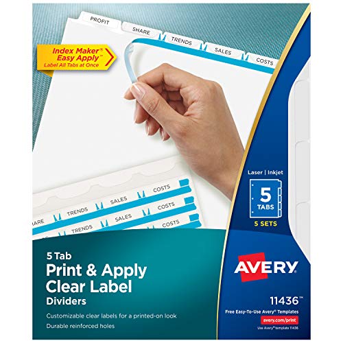 Avery 8-Tab Binder Dividers, Easy Print & Apply Clear Label Strip, Index Maker