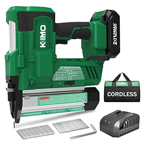  K I M O. KIMO 20V 18 Gauge Cordless Brad Nailer/Stapler Kit, 2 in 1 Cordless Nail/Staple Gun w/ Lithium-Ion Battery&Fast Charger, 18GA Nails/Staples, Single or Contact Firing for Home Improvement,...