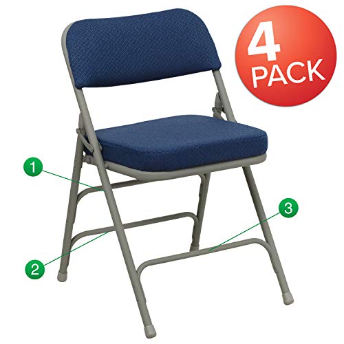 Flash Furniture 4 Pk. HERCULES Series Premium Curved Triple Braced & Double Hinged Navy Fabric Metal Folding Chair