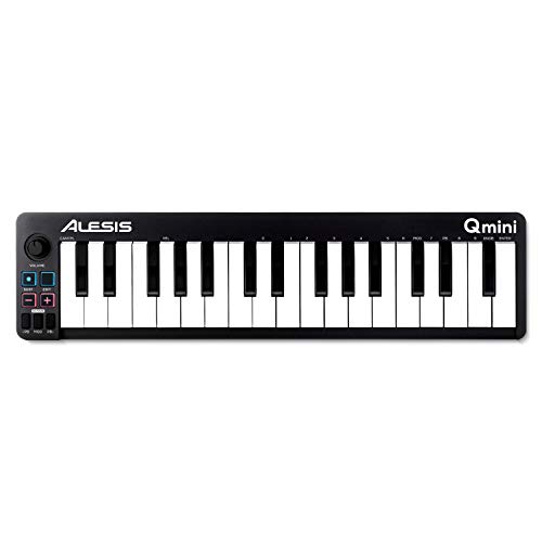 Alesis Qmini - Controller tastiera MIDI USB portatile a 32 tasti con tasti di azione synth sensibili alla velocità e software di produzione musicale incluso