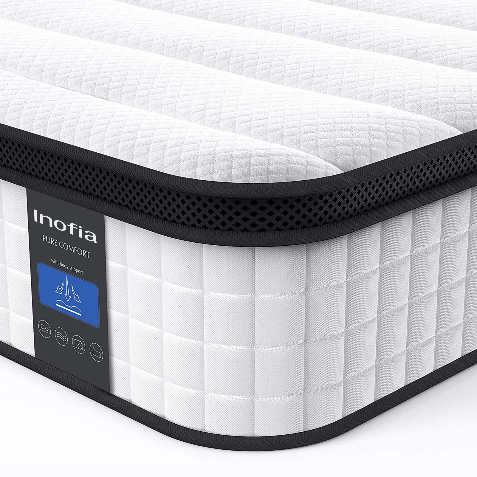 Inofia Hybrid Innerspring Mattress in a Box, Cool Bed with Breathable Soft Knitted Fabric Cover