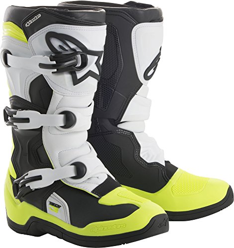 Alpinestars Tech 3S Youth Motocross Off-Road Motorcycle Boots, Black/White/Yellow, Size Youth 10