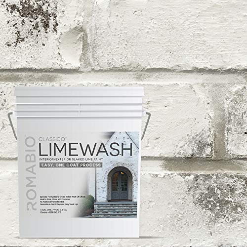 Romabio Classico Limewash Interior/Exterior Paint, Italian slaked-Lime, One Coat, Avorio White, 15L/4GAL