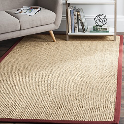 Safavieh Natural Fiber Collection NF141D Tiger Paw Weave Maize and Burgundy Sisal Area Rug (6' x 9')