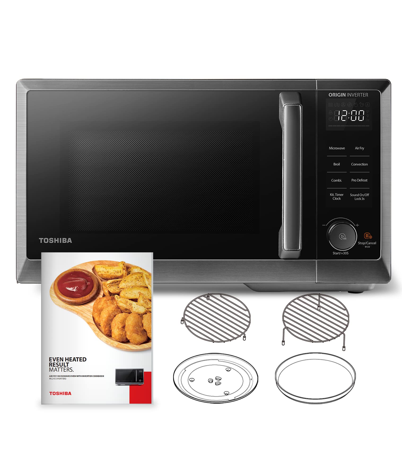 Toshiba Multifunction Inverter Microwave Oven Air Fryer Combo, MASTER Series Countertop Microwave, Healthy Air Fryer, Broil, Convection, Speedy Combi, Even Defrost Eco Mode Sound On/Off